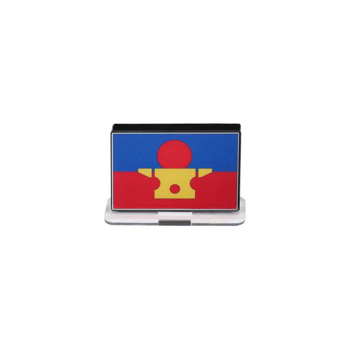 Small electronic device with a colorful display on a white background